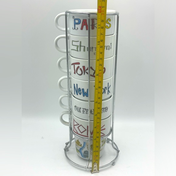 7pc World Market Stackable Mugs New York Rome Tokyo Paris Shanghai San Francisco - Picture 12 of 16